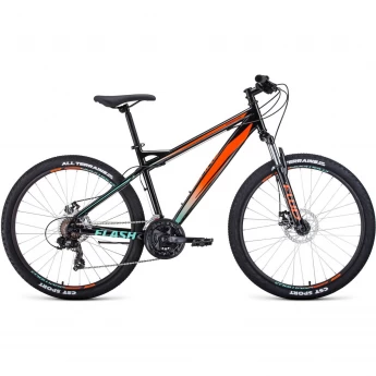 Велосипед FORWARD FLASH 26 2.0 disc (2021) черный/оранжевый с рамой 19"