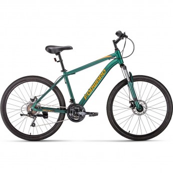 Велосипед FORWARD HARDI 26 2.0 disc (2021) зеленый матовый/оранжевый с рамой 17"